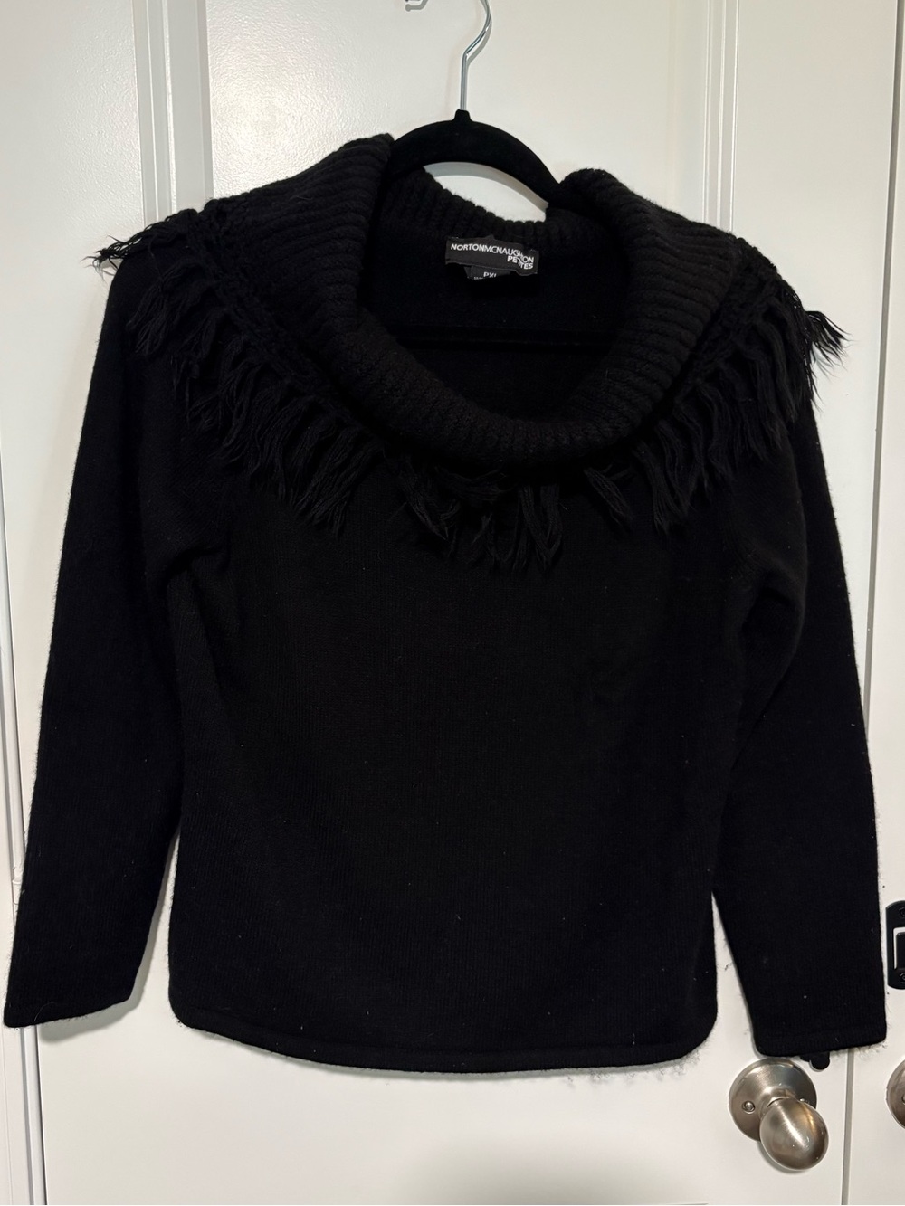 Norton McNaughton Black Fringe Cowl Neck Sweater Petite XL